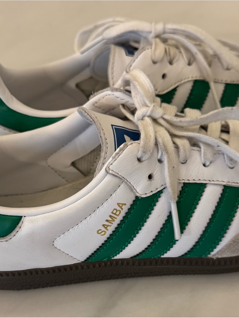 adidas Samba Women 6.5 White Leather Sneakers with Green Stripes
